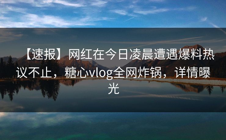 【速报】网红在今日凌晨遭遇爆料热议不止，糖心vlog全网炸锅，详情曝光