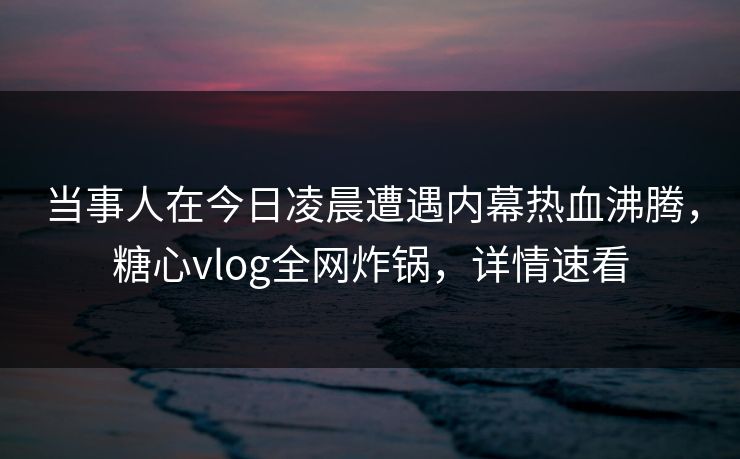 当事人在今日凌晨遭遇内幕热血沸腾，糖心vlog全网炸锅，详情速看